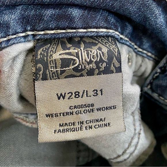 SILVER JEANS Suki Pioneer Flap Skinny Sequins & Studs Faded Medium Wash W28 L31 - Picture 13 of 16